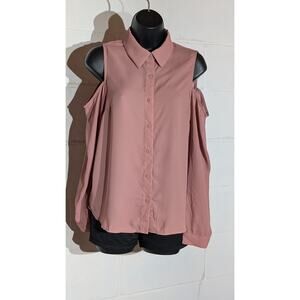 Forever 21 Cold Shoulder Shirt Long Sleeve Button Up Blouse Top Small